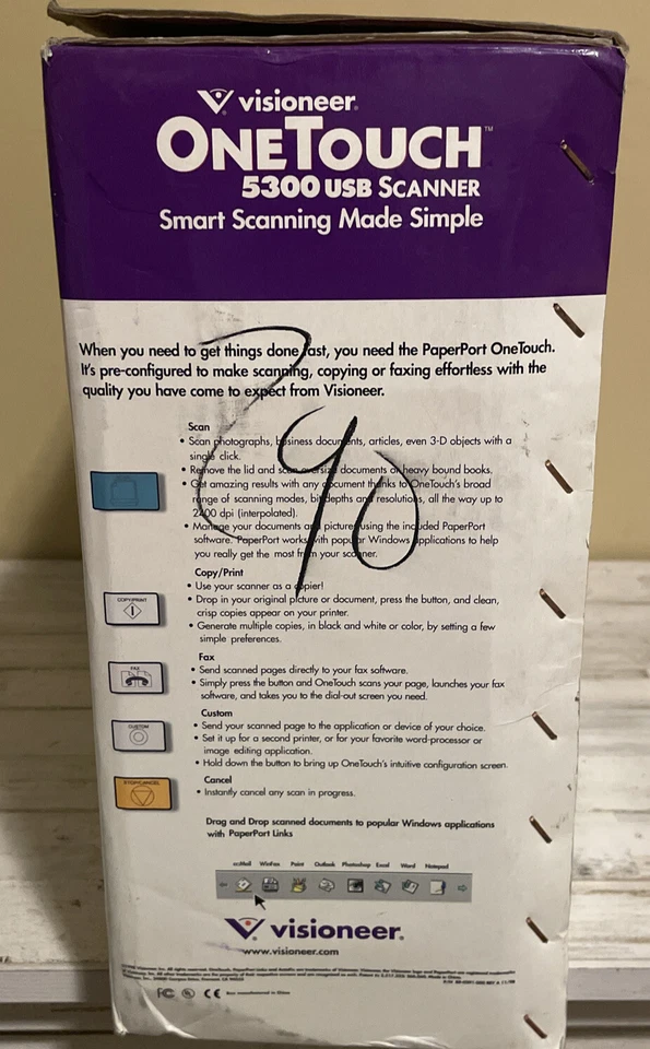 Visioneer OneTouch 5300 USB Smart Scanner Vintage Windows 98 - New In Box - Image 2 of 4