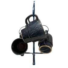 4 MCM Vintage Blue Girl Boy  Stackable Mugs Marked Japan And Mug Tree