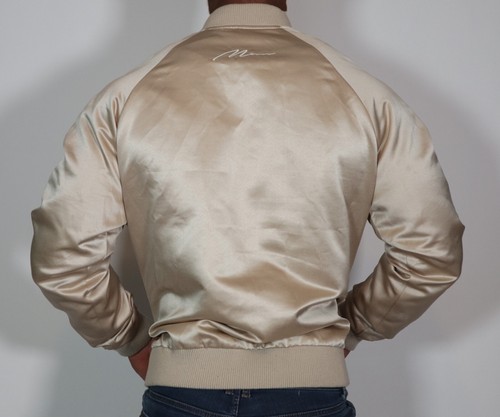 MEN'D BEIGE SATIN BOMBER JACKET SIZE XL - Picture 3 of 5