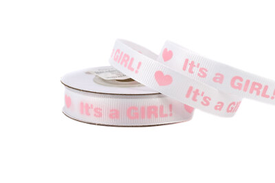 10m Geschenkband 12mm Its a Girl Schleifenband Dekoband Babyparty Mädchen Geburt