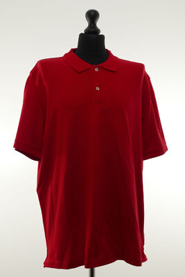 Lands End Herren Poloshirt Polohemd XL rot Kurzarm Kragen Knopf Piqué Stretch