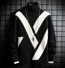 Men's Casual Roll Turtleneck Pullover Sweaters Jumpers Knitted Slim Fit Sweater