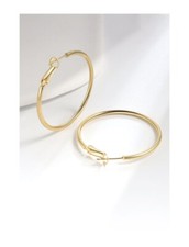 Womens Gold Plated Elegant 40mm Round Thin Hoop Earrings E423