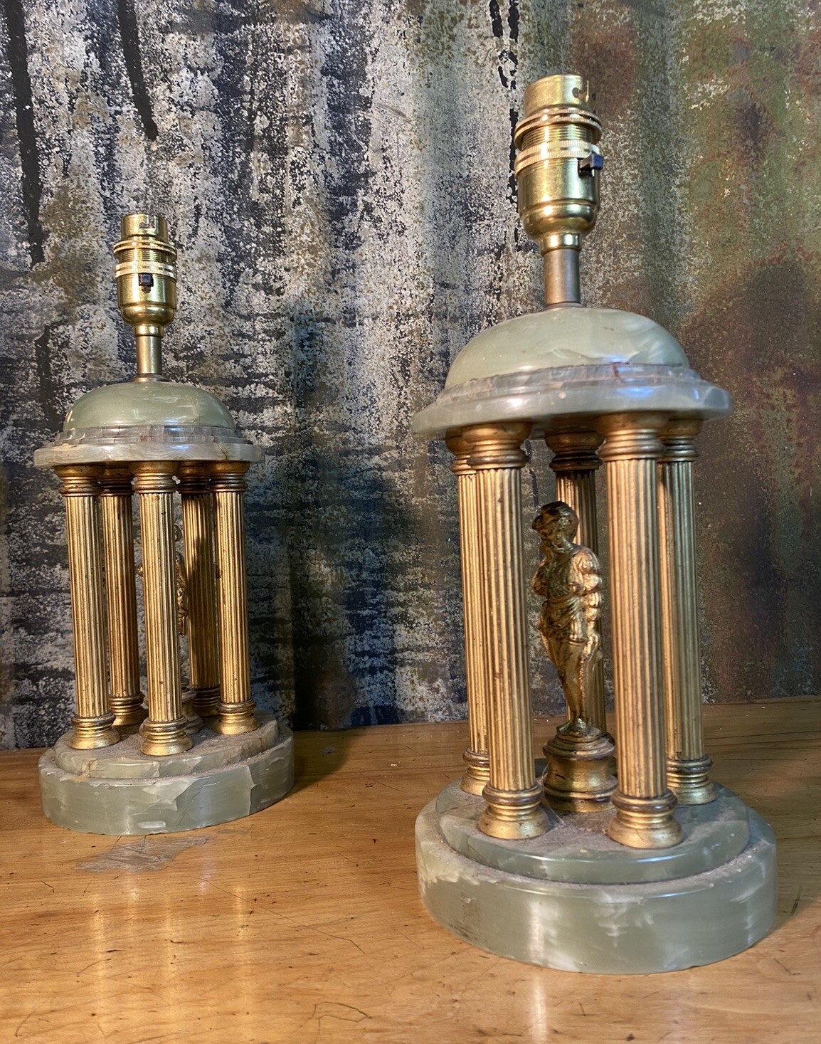 Antique Onyx Brass Tolos Pair Table Lamps eBay