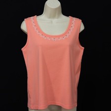 Sag Harbor Women's Embellished Tank Top S Small Pink Beads Sequins Embroidered