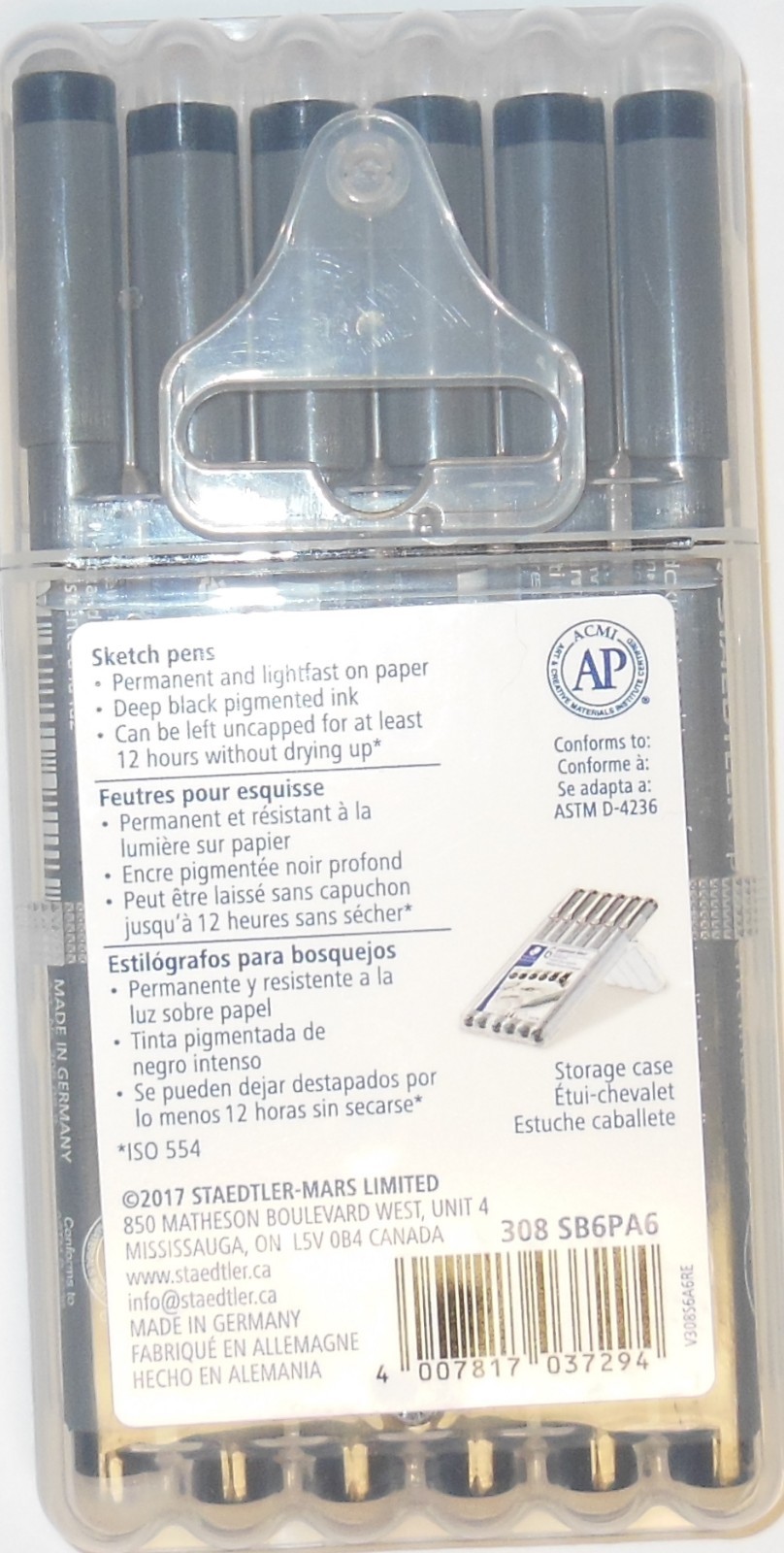 6 Piece - STAEDTLER Pigment Liner Sketch Pens - Assorted Tip Sizes - Acid Free