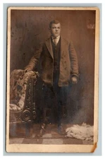 Vintage 1910's RPPC Postcard - Portrait of Young Man in Front of Chair