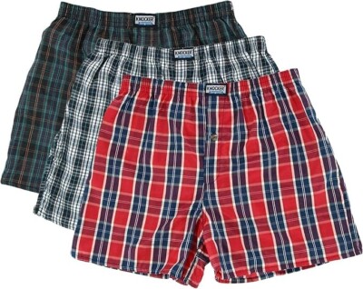 Knocker Men's Classic Plaid Cotton Boxer Shorts Underwear, 3 pcs, Medium