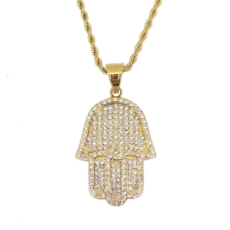 Hamsa Rope Chain Fashion Gold Rose Gold Or Silver Hamsa Hand Rhinestone Pendant Necklace ...