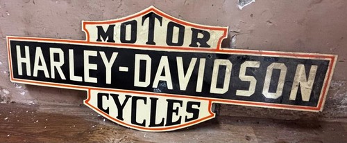 Rare Vintage Harley Davidson Motorcycles 29 x 11 Inches Porcelain Enamel Sign - Picture 3 of 4