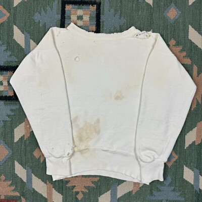 Vintage 40s 50s Single V Crewneck Sweatshirt White Size