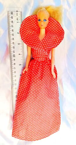 Vintage 1970s Twist N Turn TNT Blonde Barbie Doll Red White Polka Dot Dress
