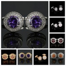 Men's Shiny Round Rhinestone Cufflink Wedding Party Crystals Cuff Links Boxed