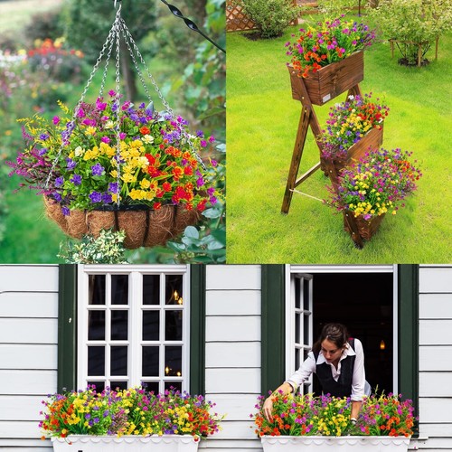 16 Bundles Artificial Flowers for Outdoors Fake Plastic Plants Faux Shrubs Gr... - Picture 5 of 7