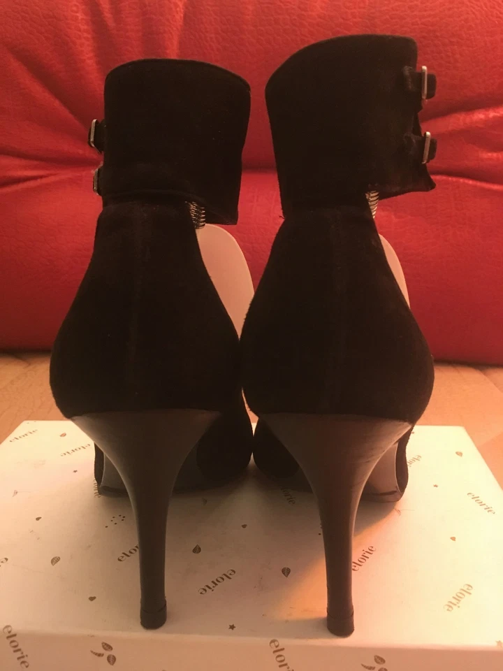 Zapatos de salón Versani de gamuza de tacón alto negros informales o formales sin cordones hechos/Italia/talla 7B Foto 4 de 4