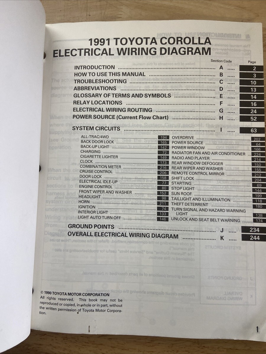1991 Toyota Corolla OEM Repair Manual with Electrical Wiring