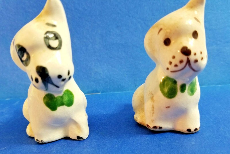 2 Vintage Miniature Puppy Dogs Terriers Figurines Pets Animals White Porcelain