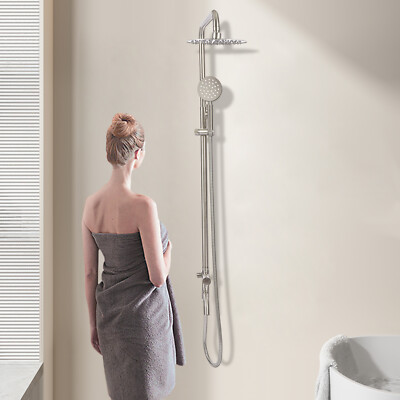Brushed Shower Faucet Set Rainfall Shower Head Combo Set Tub Spout W/Hand Shower