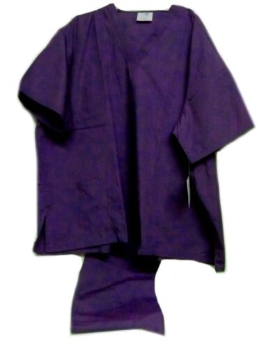 ADAR Purple Scrub Set V Neck Top Drawstring Waist Pants S Unisex Medical Uniform