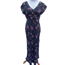 Madewell Cupro Wide V-Neck Midi Dress 6 Black Floral Whimsigoth Cottage Core