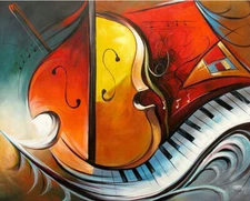 Quality Hand Painted Oil Painting, Modern Abstract Music Instrument Repro Decor