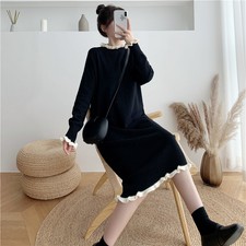 Casual Loose Knit Base Midi Dress Fashion Ruffle Sweater Pullover Womens Dresses