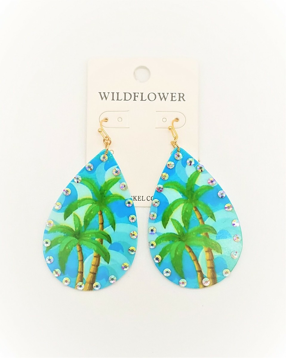 Palm Tree Teardrop Earrings Turquoise