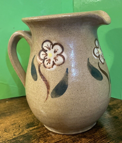 Vintage Pottery Pitcher With Flower Pattern