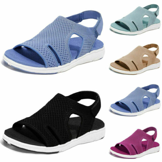 Ladies Open Toe Breathable Slingback Sandals Soft Women Casual Flats Shoes Size