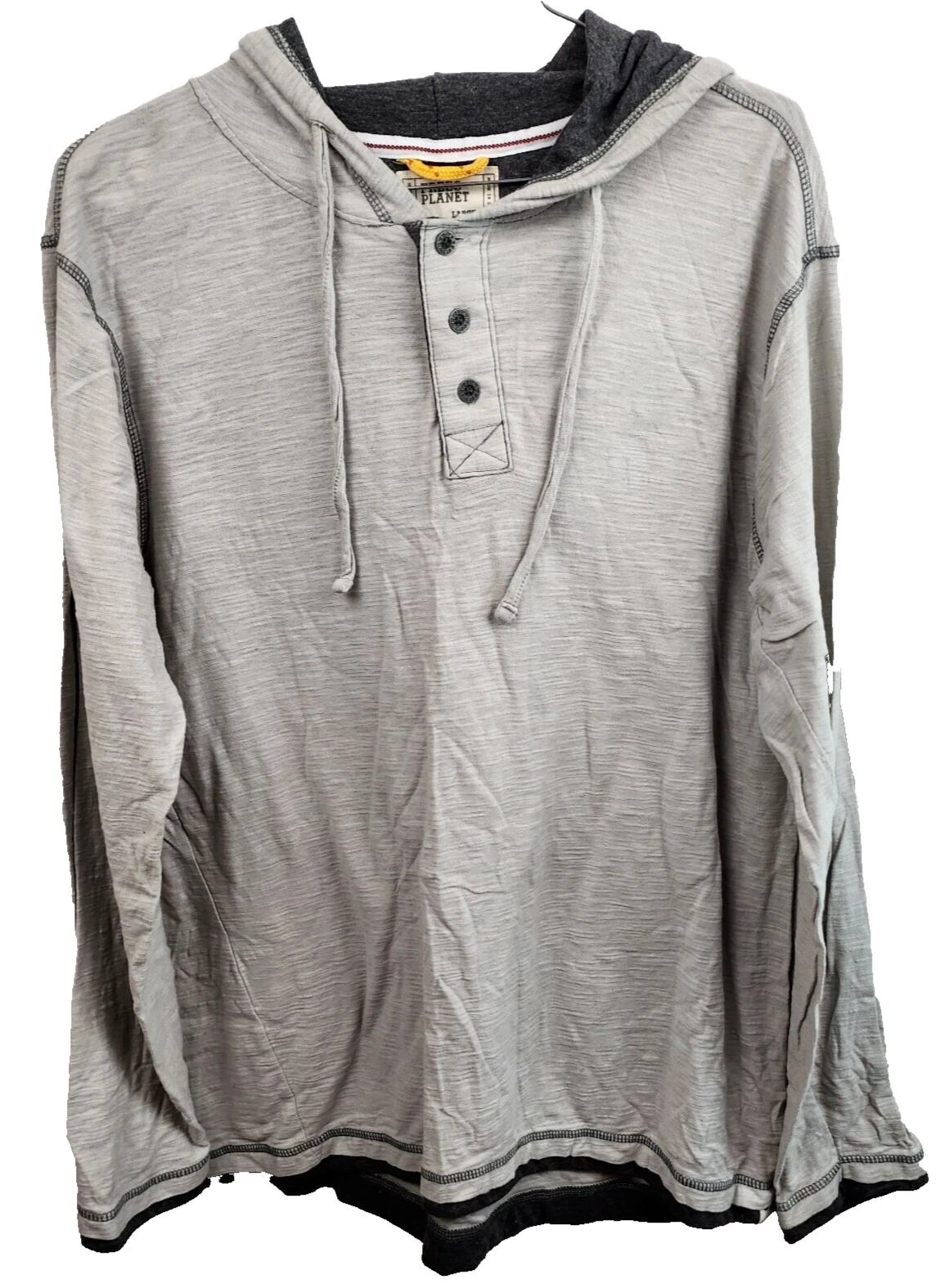 Free Planet Mens Hoodie Size Large Gray Heather 1/4 Button Lightweight Pullover