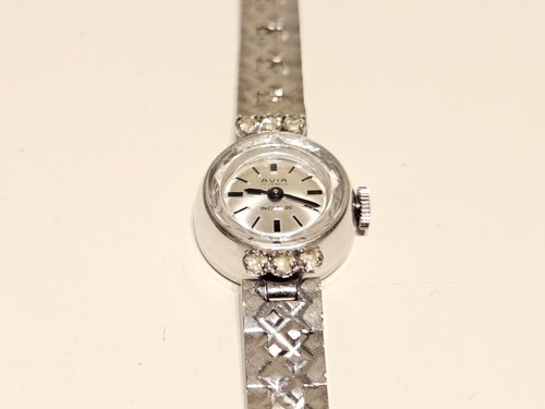 VINTAGE LUXURY WHITE GOLD PLATED SWISS LADIES WATCH "AVIA" 17J. WITH STONES - Picture 2 of 17