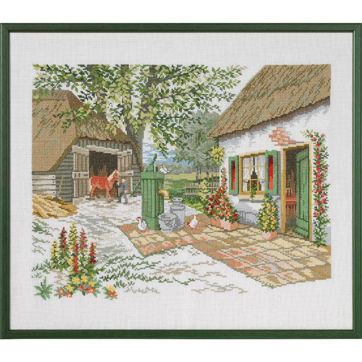 Eva Rosenstand counted cross stitch kit ""Farm and horse"", 50x43cm, DIY