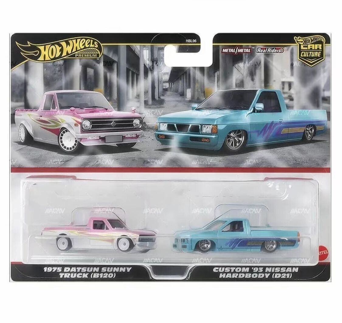 HOT WHEELS PREMIUM '75 DATSUN SUNNY TRUCK '93 NISSAN HARDBODY D21 TWIN
