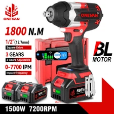 Cordless 1/2'' Impact Wrench 1800Nm High Torque Driver Electric Wrench 2 Battery