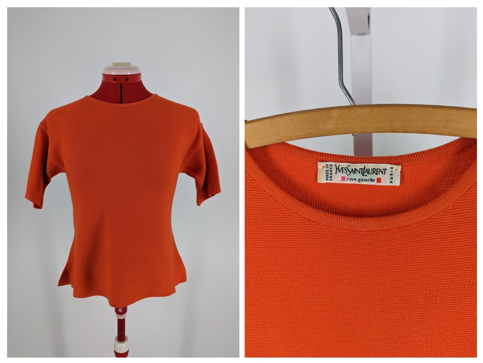 Camicia top Yves Saint Laurent Rive Gauche anni '90 arancione rosso cotone lavorato a maglia SS