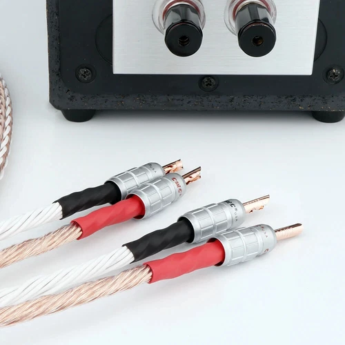 Pair 24 Cores OCC 12TC HiFi Speaker Cable 2 to 4 Audio Banana Y Spade Plug Line - Picture 10 of 11