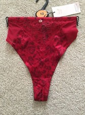 RRP £15 M&S 10 Rosie High Waisted Luxurious Silk Lace Thong Knickers Red Waist