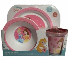 Disney Baby Cinderella & Beauty, Dinner Plate, Bowl & Sippy Cup , 3pc Set