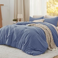 Queen Comforter Set 3 Pieces Blue Soft Prewashed 90 x90 Bedsure Lightweight