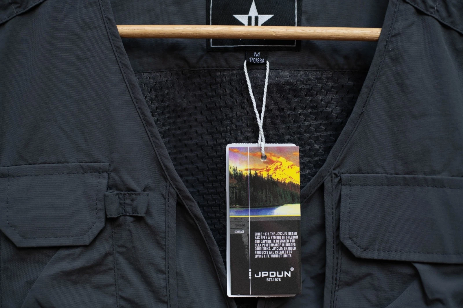 JPDUN Convertible Safari Fishing Vest Mens M Gray Mesh Back Outdoor Utility