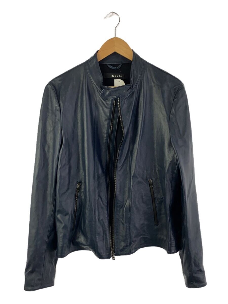 Dacute Navy Blue Leather Blouson Jacket Plain Style 2296