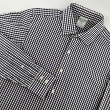 Brooks Brothers Dress Shirt Mens 15-34 Navy Gingham Milano Slim Fit Non-Iron