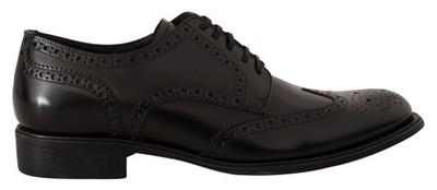 Dolce&Gabbana Men Black Derby Shoes 100% Leather Low Heel Oxford Wingtip Booties
