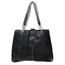 VTG Wilsons Pelle Studio Black Leather Lg Weekend Tote Bag Silver Grommet Buckle
