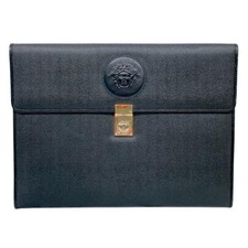 Gianni Versace pochette portadocumenti in pelle nera A4 borsa da uomo con chi...