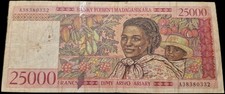 Banknote 25000 Francs Madagaskar