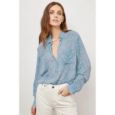 RAILS WOMENS JOSEPHINE BLOUSE IN AQUA PYTHON-SIZE MEDIUM