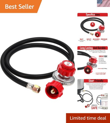 #ad 4ft Adjustable Propane Regulator with Red QCC 1 Hose for Safe High Pressure Use $35.99