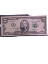 2009 $2 Dollar Bill with Rare Serial Number A 00990099 A  Federal Reserve Note