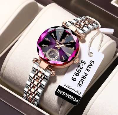 Damenuhren Lila Silber Armbanduhren Quartzuhren Analog Betterie Stahl Uhr Luxus